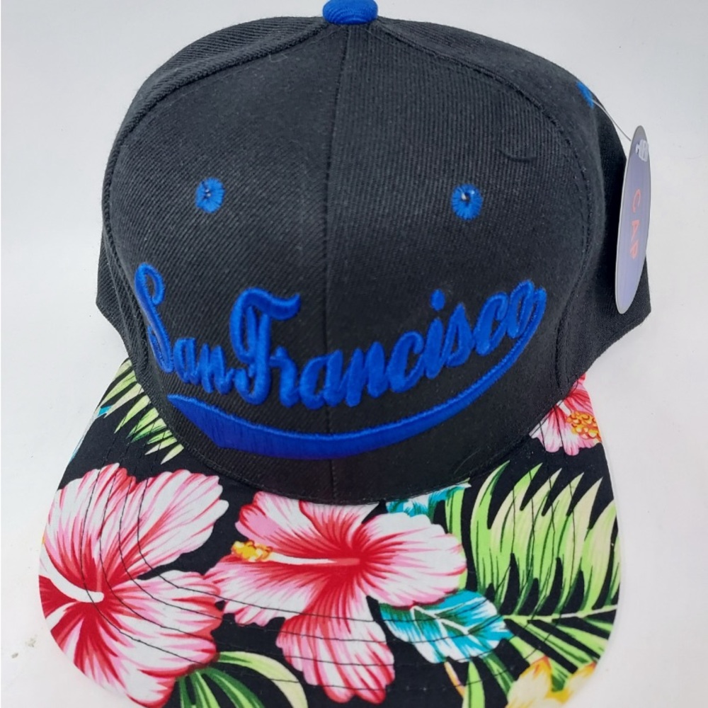 San Francisco Embroidery Hat Adjustable Blue Letters Black Background